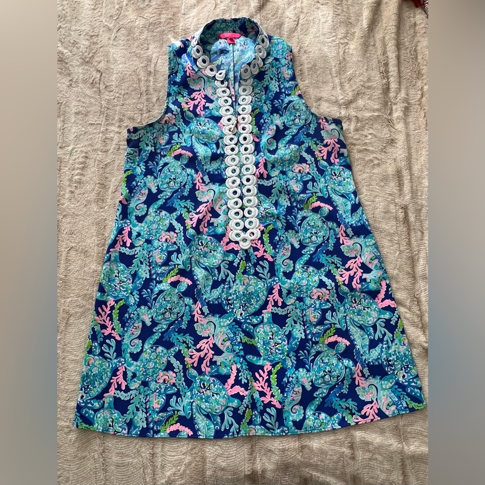 Lilly Pulitzer Jane Shift size 16 Dress blue turtle villa